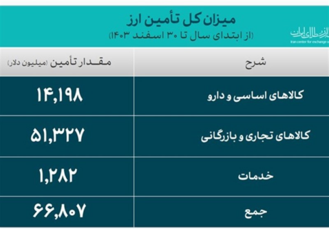تأمین ۶۶.۸ میلیارد دلار ارز واردات و نیازهای خدماتی در ۱۴۰۳